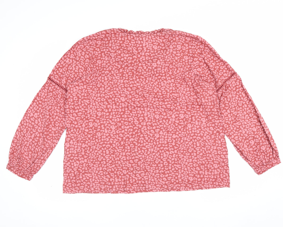 Joules Women’s Pink UK 16 V-Neck Ruffle Tie Animal Print Blouse