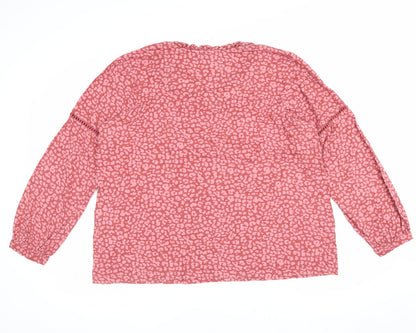 Joules Women’s Pink UK 16 V-Neck Ruffle Tie Animal Print Blouse