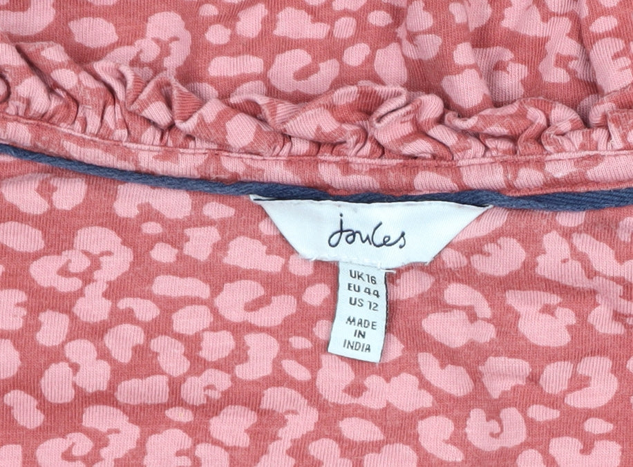 Joules Women’s Pink UK 16 V-Neck Ruffle Tie Animal Print Blouse