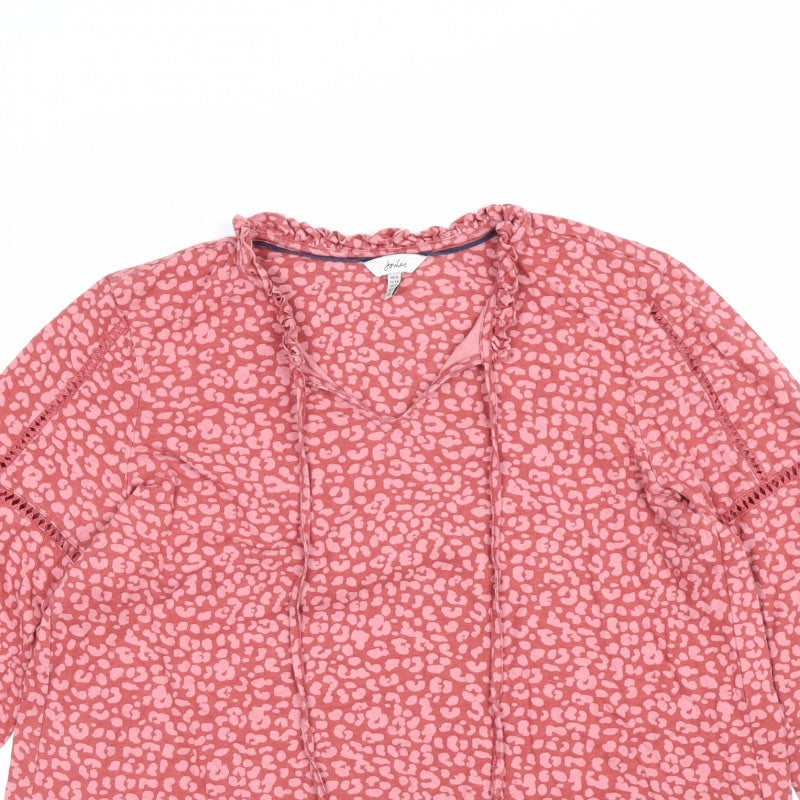 Joules Women’s Pink UK 16 V-Neck Ruffle Tie Animal Print Blouse