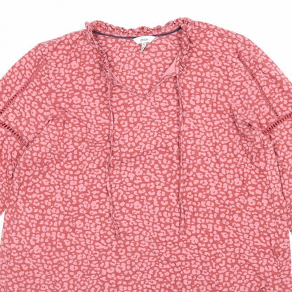 Joules Women’s Pink UK 16 V-Neck Ruffle Tie Animal Print Blouse