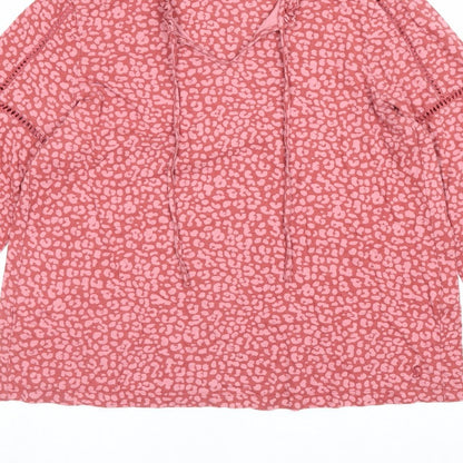 Joules Women’s Pink UK 16 V-Neck Ruffle Tie Animal Print Blouse