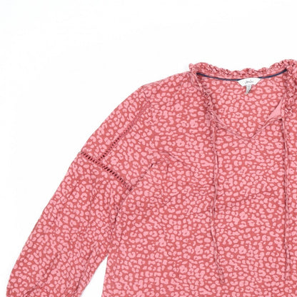 Joules Women’s Pink UK 16 V-Neck Ruffle Tie Animal Print Blouse