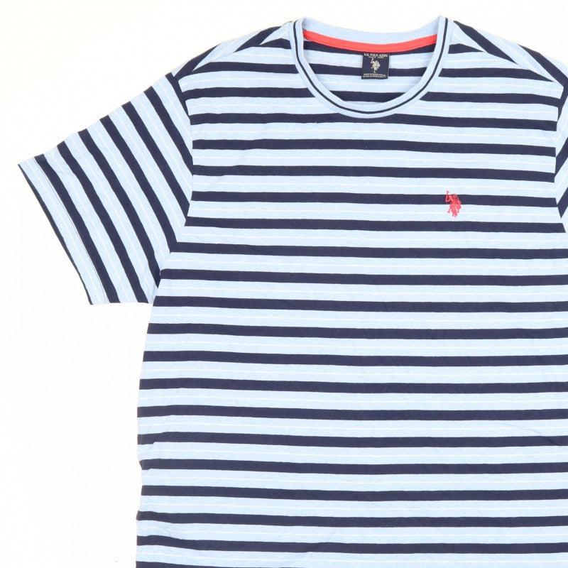 U.S. Polo Assn. Men's Blue Navy Striped Logo Crew Neck T-Shirt L