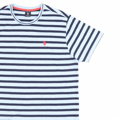 U.S. Polo Assn. Men's Blue Navy Striped Logo Crew Neck T-Shirt L