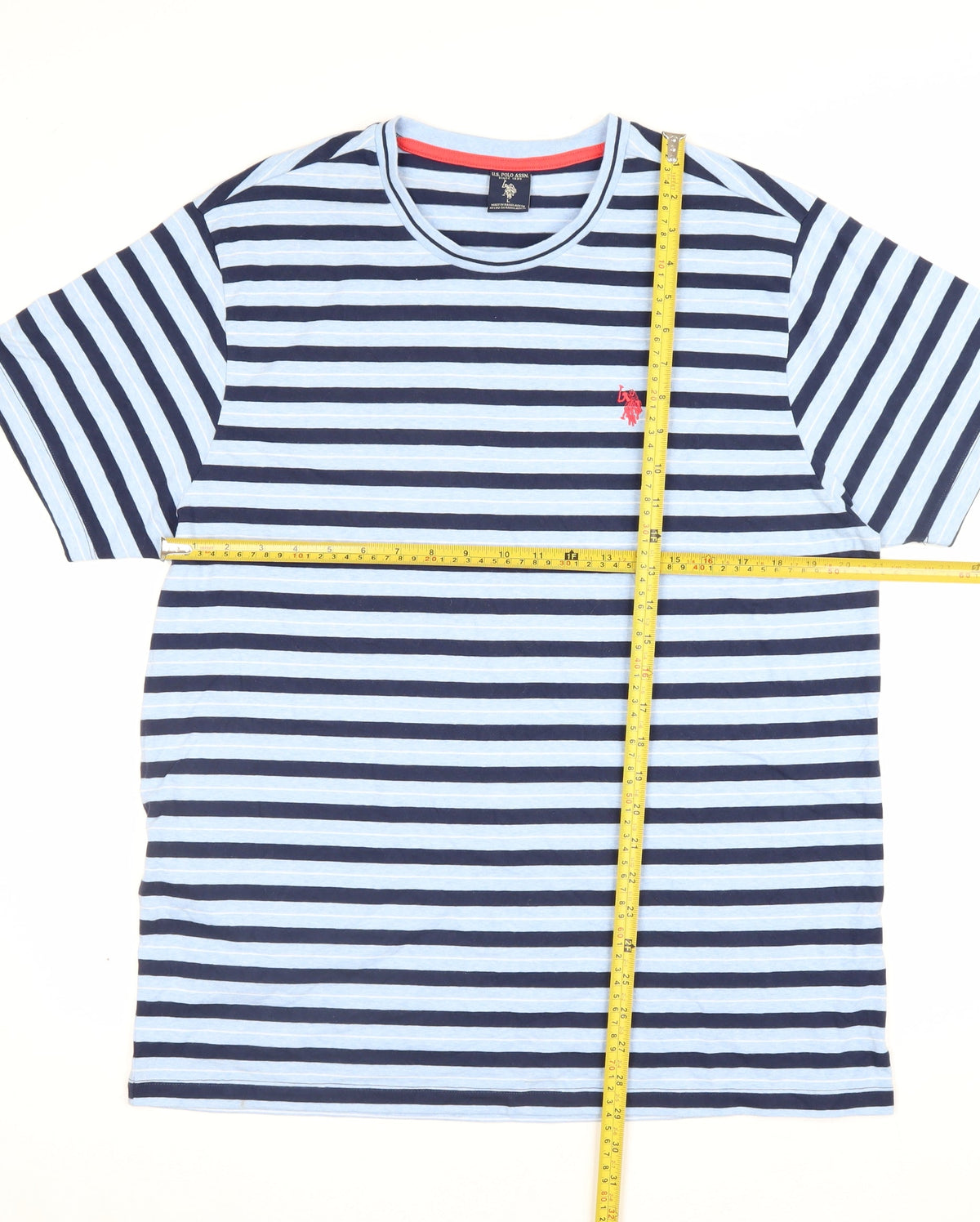 U.S. Polo Assn. Men's Blue Navy Striped Logo Crew Neck T-Shirt L