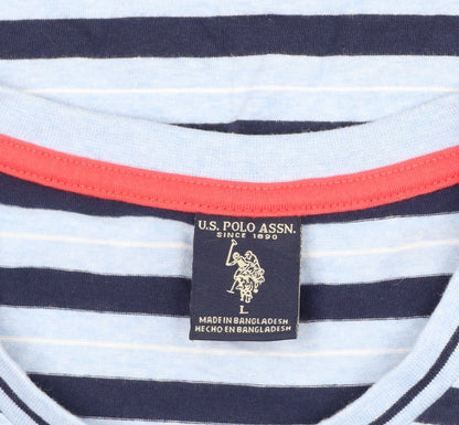 U.S. Polo Assn. Men's Blue Navy Striped Logo Crew Neck T-Shirt L