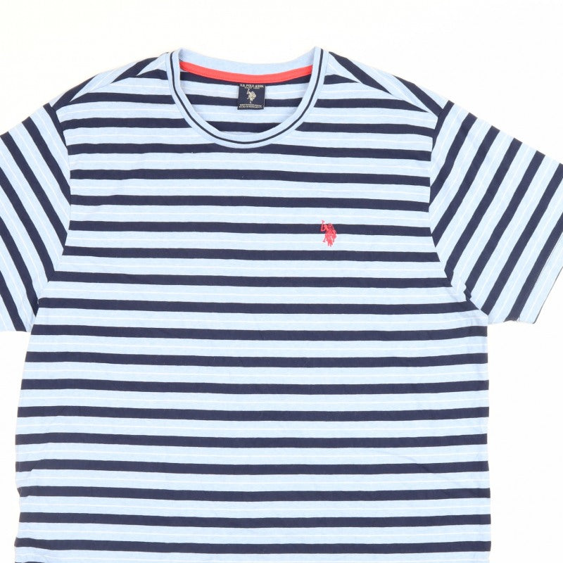 U.S. Polo Assn. Men's Blue Navy Striped Logo Crew Neck T-Shirt L