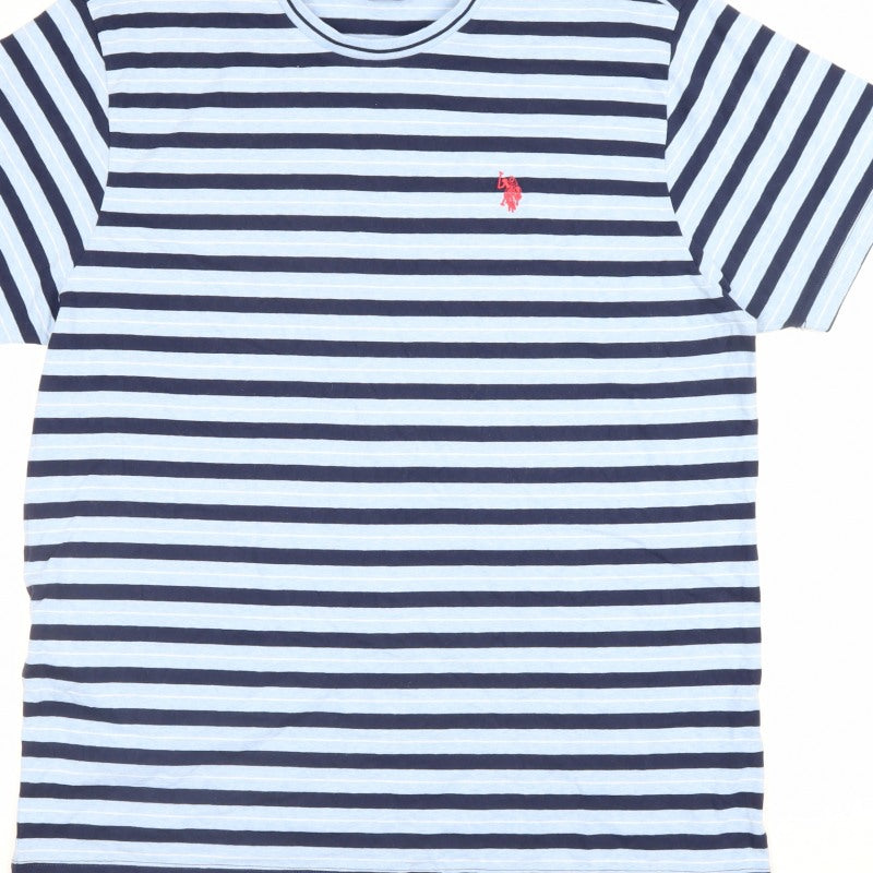 U.S. Polo Assn. Men's Blue Navy Striped Logo Crew Neck T-Shirt L