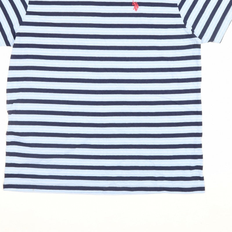 U.S. Polo Assn. Men's Blue Navy Striped Logo Crew Neck T-Shirt L