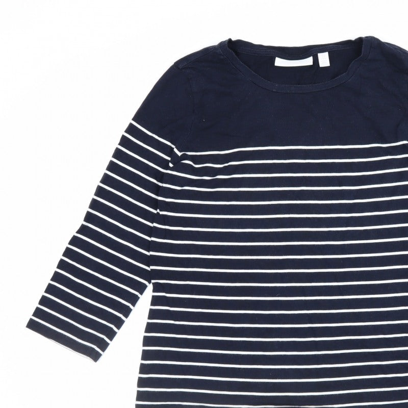 The White Company Women Blue Stripe Modal Cotton Long Sleeve T-Shirt UK 12