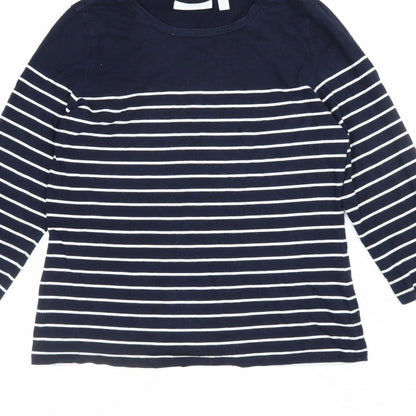 The White Company Women Blue Stripe Modal Cotton Long Sleeve T-Shirt UK 12
