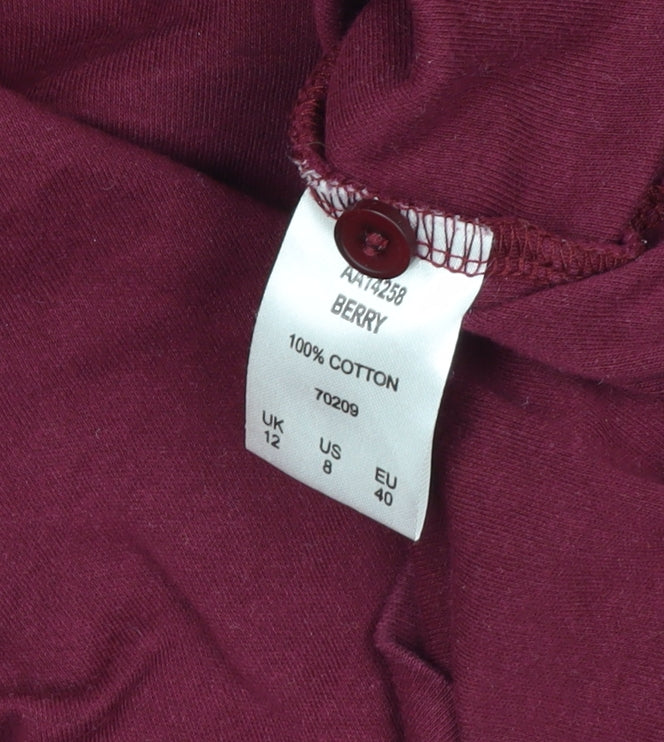 Cotton Traders Women Red UK 12 Roll Neck Long Sleeve Jersey Top