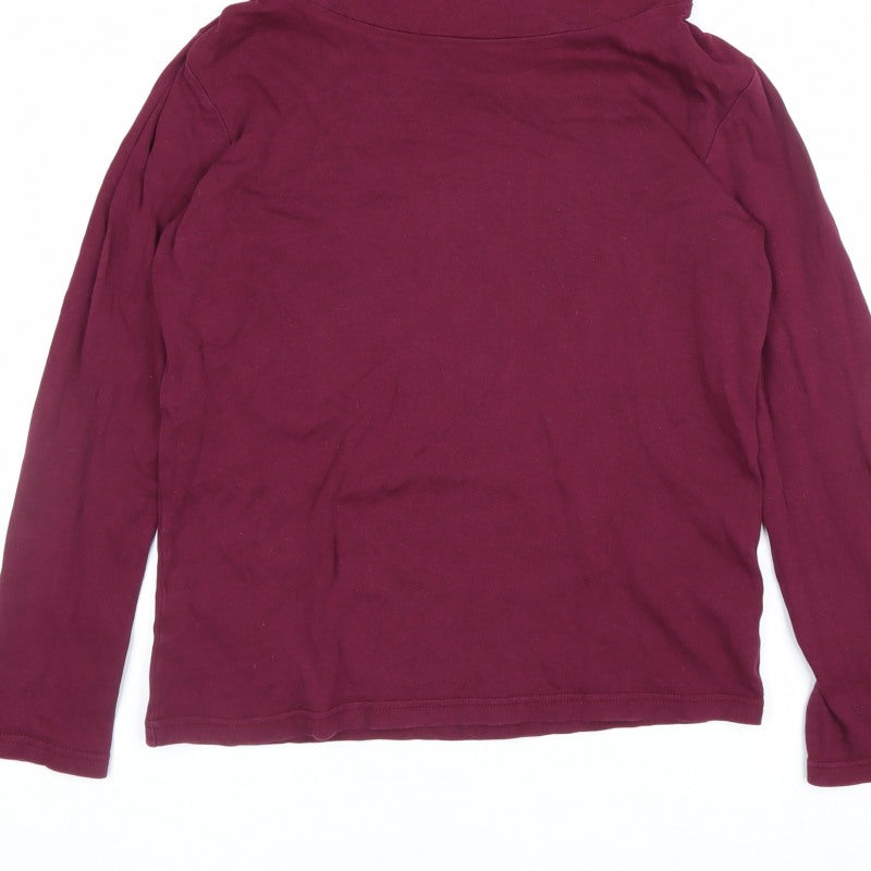 Cotton Traders Women Red UK 12 Roll Neck Long Sleeve Jersey Top