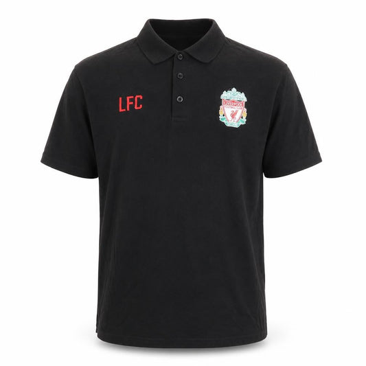 Front view of Liverpool FC Men’s Black XL Embroidered Football Polo Shirt