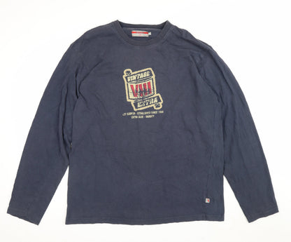 Lee Cooper Mens Blue XL Long Sleeve Varsity Graphic Print T-Shirt