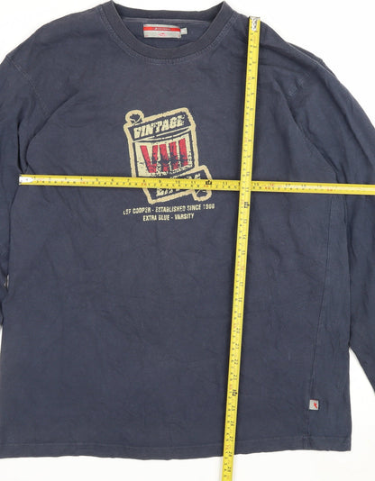Lee Cooper Mens Blue XL Long Sleeve Varsity Graphic Print T-Shirt