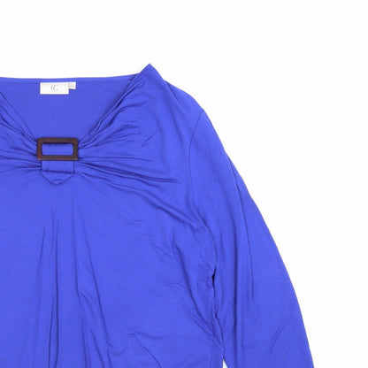 CC Women’s Blue 2XL Jersey V-Neck Buckle 3/4 Sleeve Blouse