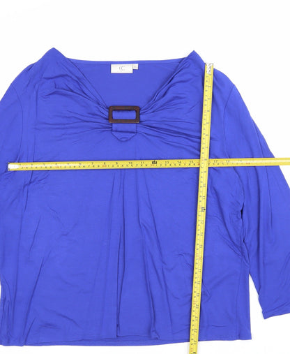 CC Women’s Blue 2XL Jersey V-Neck Buckle 3/4 Sleeve Blouse