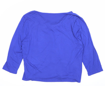 CC Women’s Blue 2XL Jersey V-Neck Buckle 3/4 Sleeve Blouse