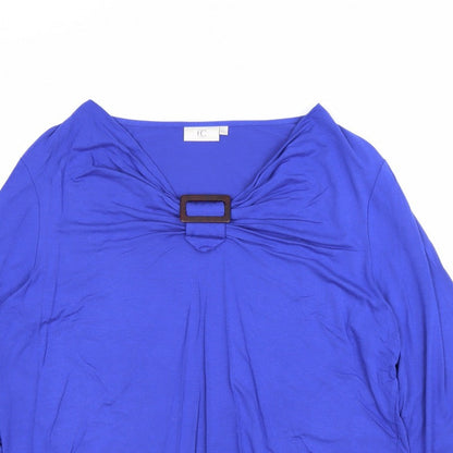 CC Women’s Blue 2XL Jersey V-Neck Buckle 3/4 Sleeve Blouse