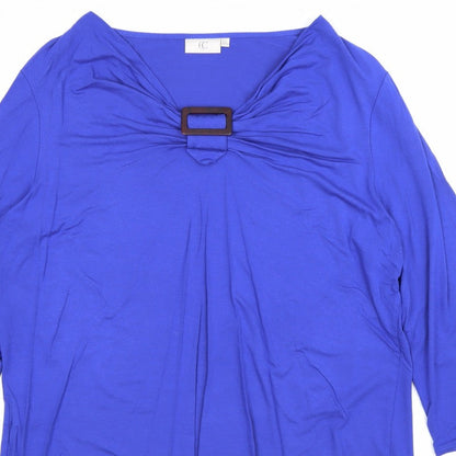CC Women’s Blue 2XL Jersey V-Neck Buckle 3/4 Sleeve Blouse