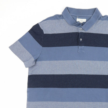 Marks & Spencer Men’s Blue 2XL Regular Striped Short Sleeve Polo Shirt