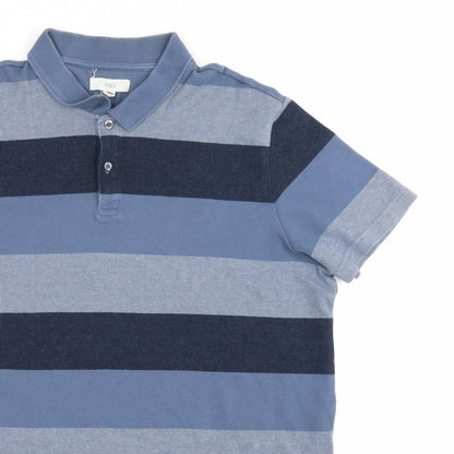 Marks & Spencer Men’s Blue 2XL Regular Striped Short Sleeve Polo Shirt