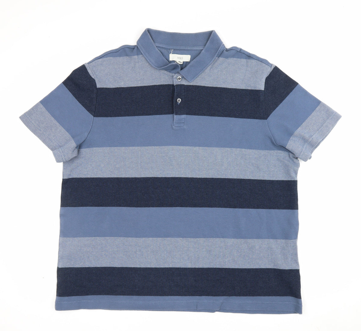 Marks & Spencer Men’s Blue 2XL Regular Striped Short Sleeve Polo Shirt