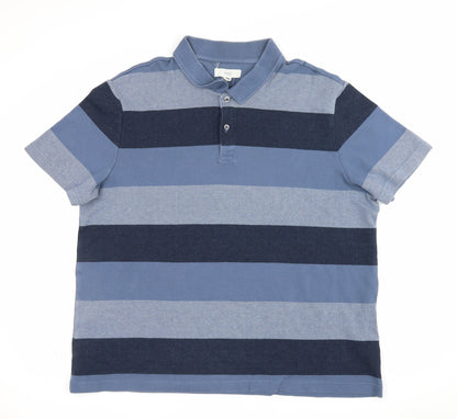 Marks & Spencer Men’s Blue 2XL Regular Striped Short Sleeve Polo Shirt
