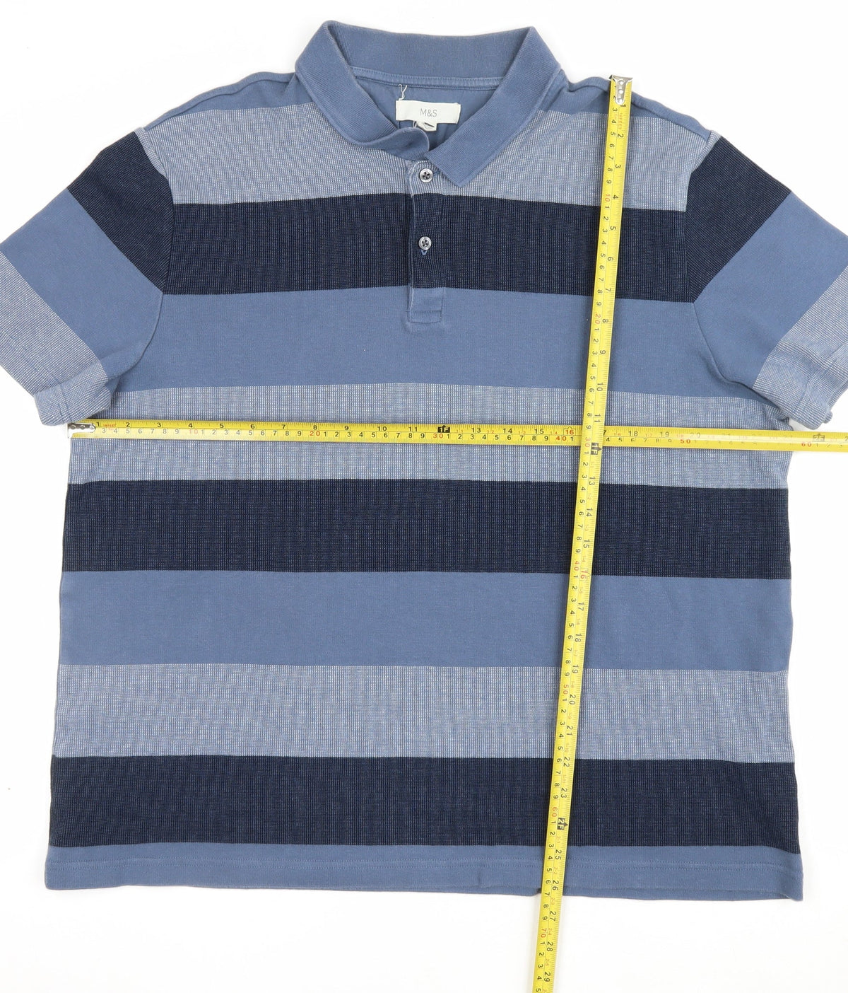 Marks & Spencer Men’s Blue 2XL Regular Striped Short Sleeve Polo Shirt