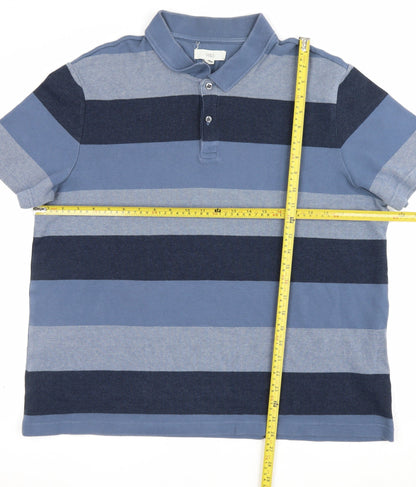 Marks & Spencer Men’s Blue 2XL Regular Striped Short Sleeve Polo Shirt
