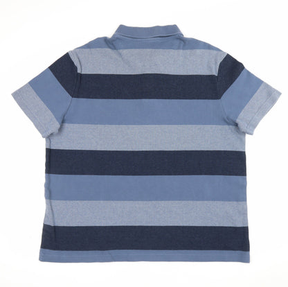 Marks & Spencer Men’s Blue 2XL Regular Striped Short Sleeve Polo Shirt