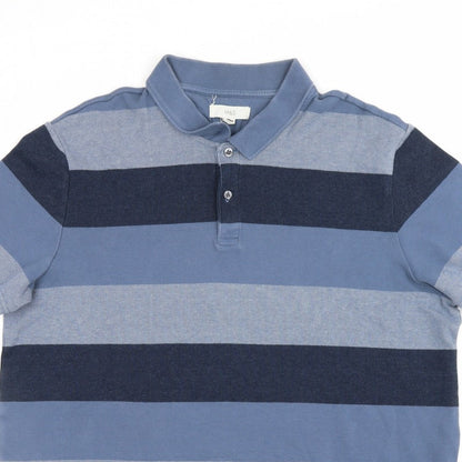 Marks & Spencer Men’s Blue 2XL Regular Striped Short Sleeve Polo Shirt
