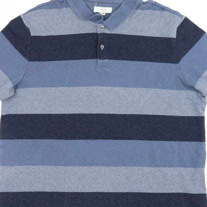 Marks & Spencer Men’s Blue 2XL Regular Striped Short Sleeve Polo Shirt