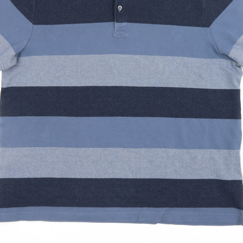 Marks & Spencer Men’s Blue 2XL Regular Striped Short Sleeve Polo Shirt