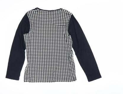 Lauren Ralph Lauren Women Black White L Houndstooth Ringer Top
