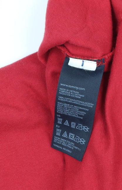 Tommy Hilfiger Women Red L V-Neck Striped Trim Slim T-Shirt