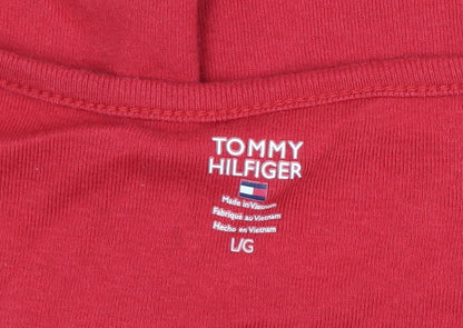 Tommy Hilfiger Women Red L V-Neck Striped Trim Slim T-Shirt
