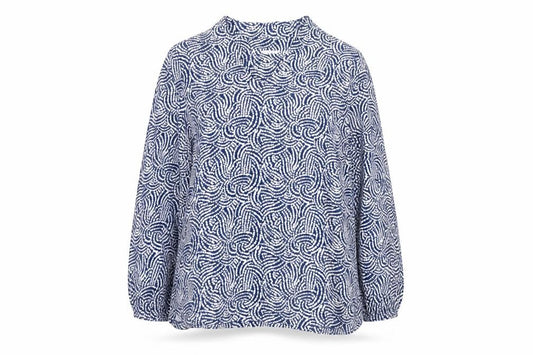Eastex Women Blue Paisley V-Neck Long Sleeve Lined Blouse UK 12