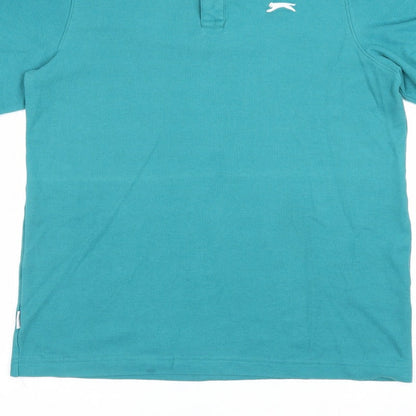 Slazenger Men's Green L Short Sleeve Cotton Pique Polo Shirt Logo