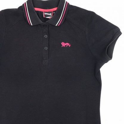 Lonsdale Women's Black UK 10 Ringer Polo Shirt Pink Trim Short Sleeve