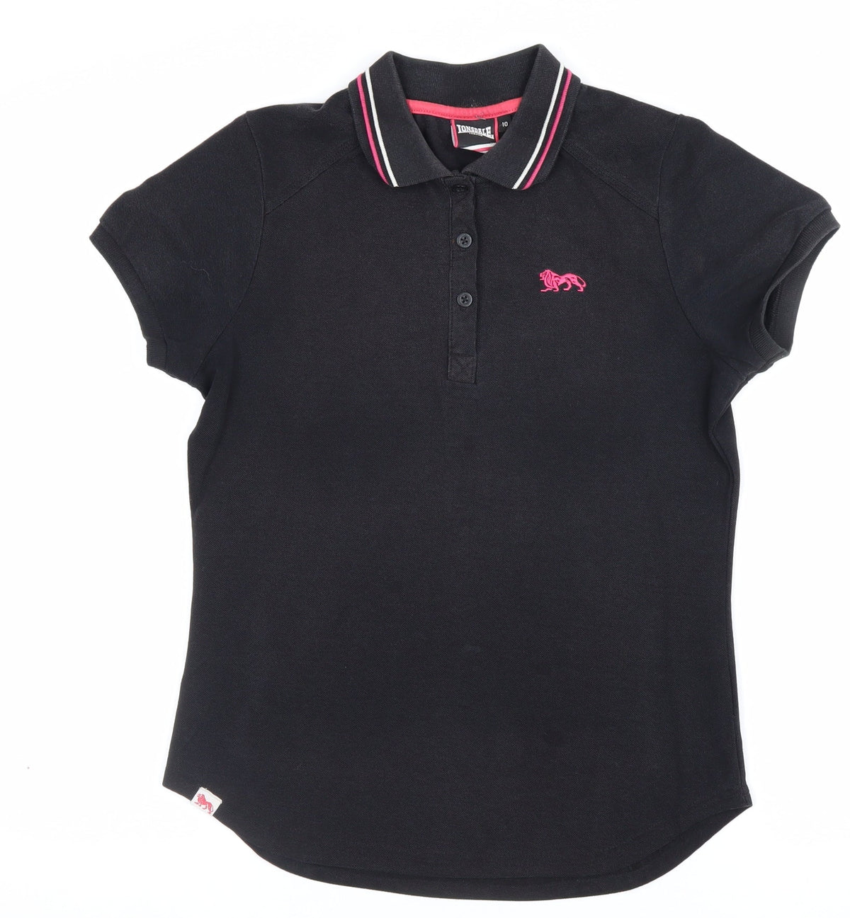 Lonsdale Women's Black UK 10 Ringer Polo Shirt Pink Trim Short Sleeve