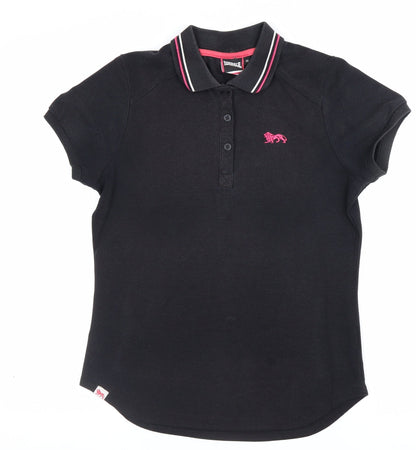 Lonsdale Women's Black UK 10 Ringer Polo Shirt Pink Trim Short Sleeve