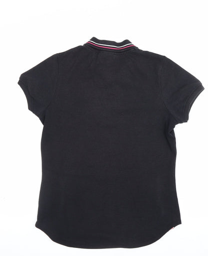 Lonsdale Women's Black UK 10 Ringer Polo Shirt Pink Trim Short Sleeve
