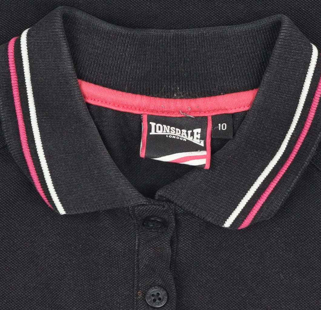 Lonsdale Women's Black UK 10 Ringer Polo Shirt Pink Trim Short Sleeve