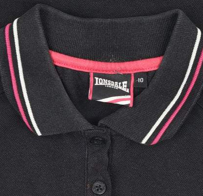 Lonsdale Women's Black UK 10 Ringer Polo Shirt Pink Trim Short Sleeve