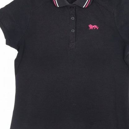Lonsdale Women's Black UK 10 Ringer Polo Shirt Pink Trim Short Sleeve