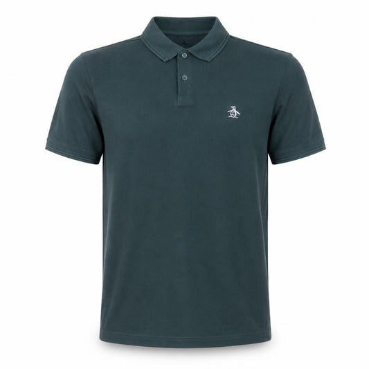 Front view of Original Penguin men’s green m classic embroidered logo polo shirt