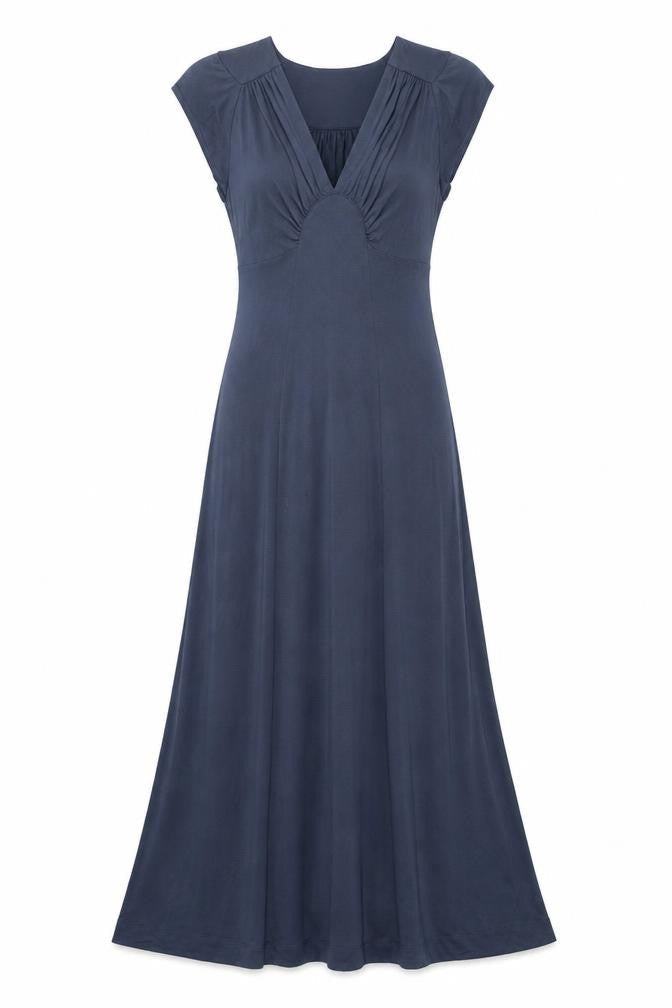 Jigsaw Women’s Navy Blue M Modal Cotton Ruched Empire Maxi Dress